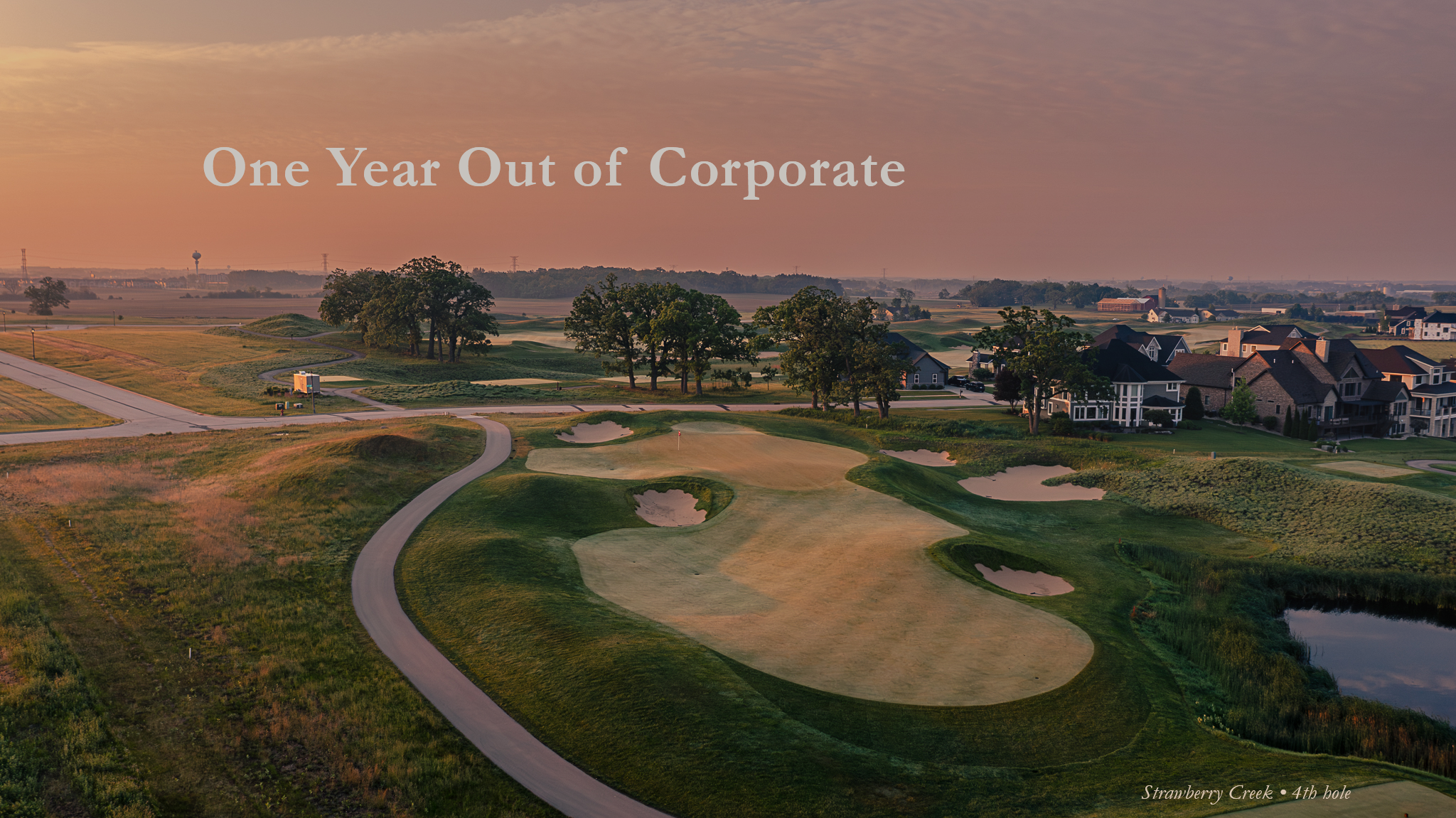 Drone image of the 4th hole at Strawberry Creek Golf Club in Kenosha, Wisconsin